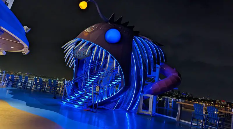 ultimate abyss slide entrance at night