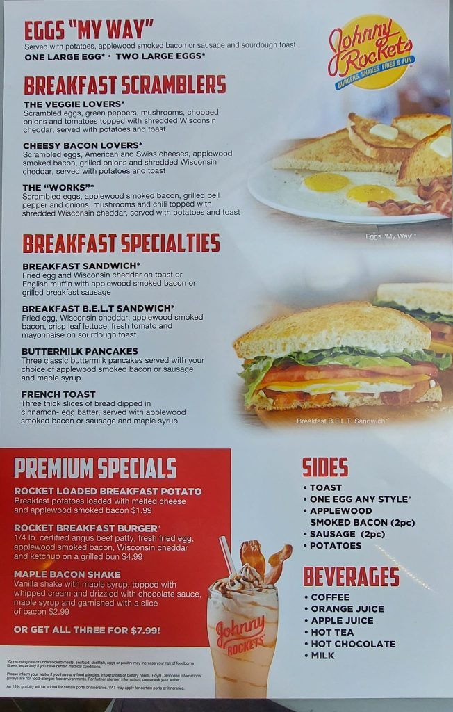 breakfast menu for johnny rockets on harmony of the seas