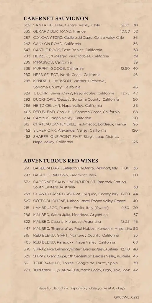 cucina del capitano wine list page 4