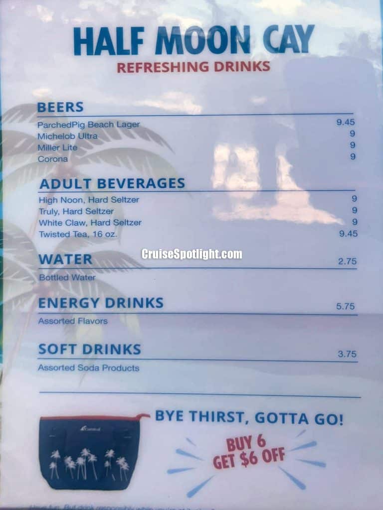 carnival half moon cay bar menu