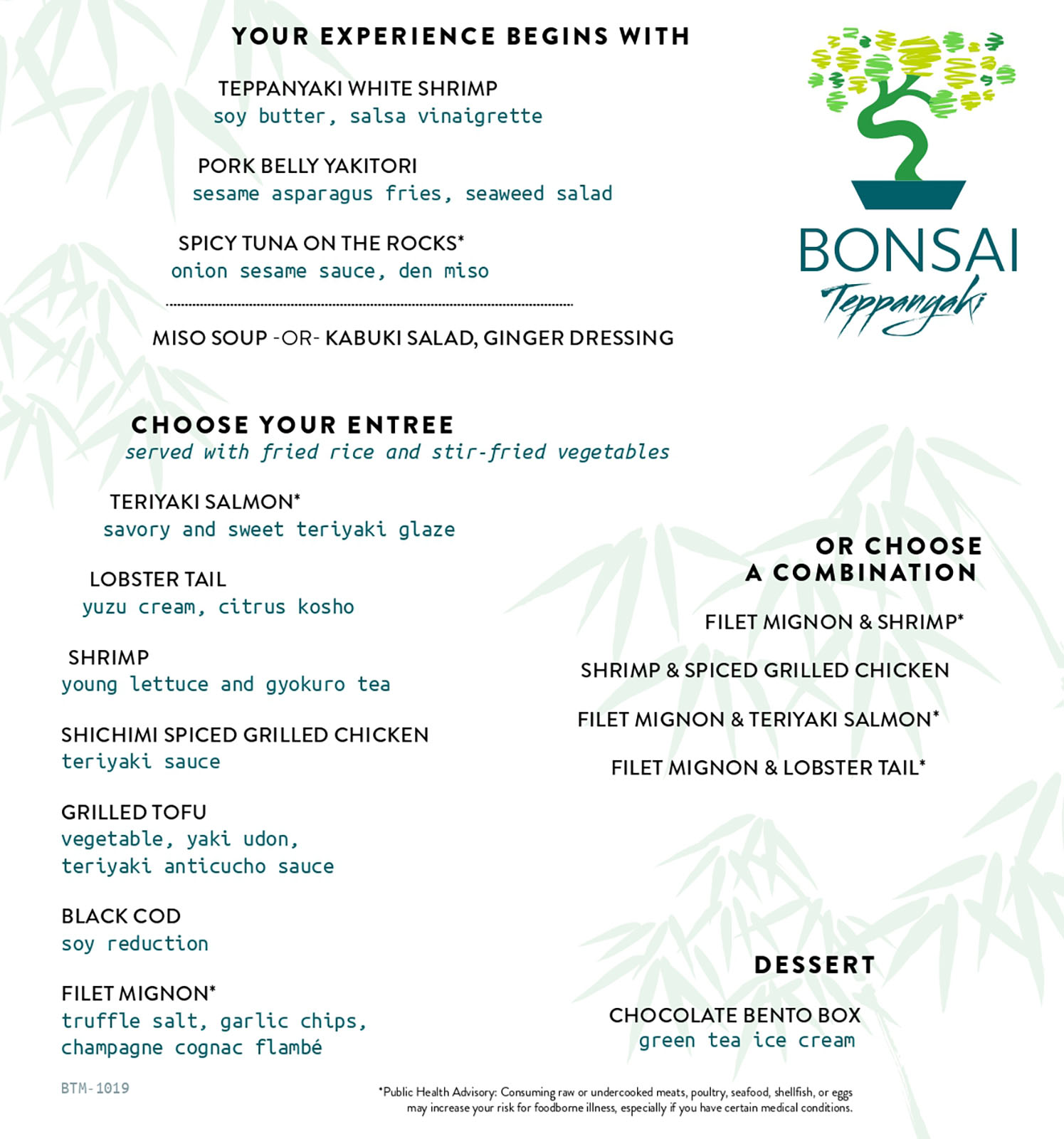 Carnival Bonsai Teppanyaki Menu page 1