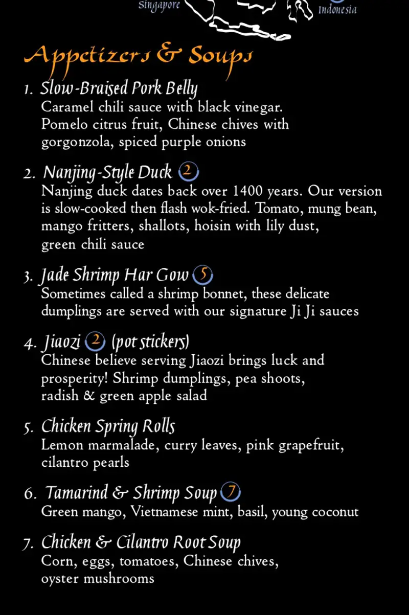Carnival JiJi Asian Kitchen Dinner Menu page 1
