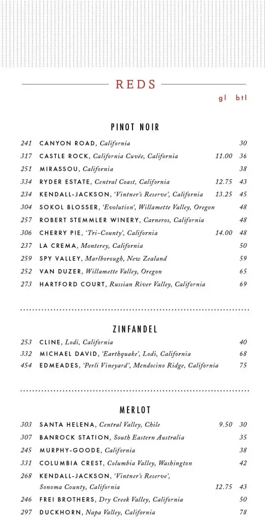 Carnival Main Dining Room Wine List Page 3