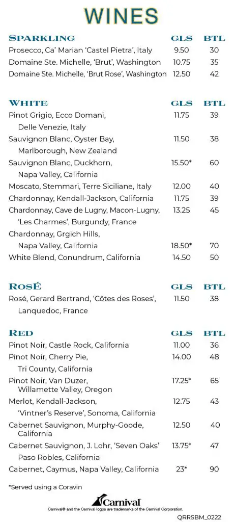 carnival rudis seagrill wine menu