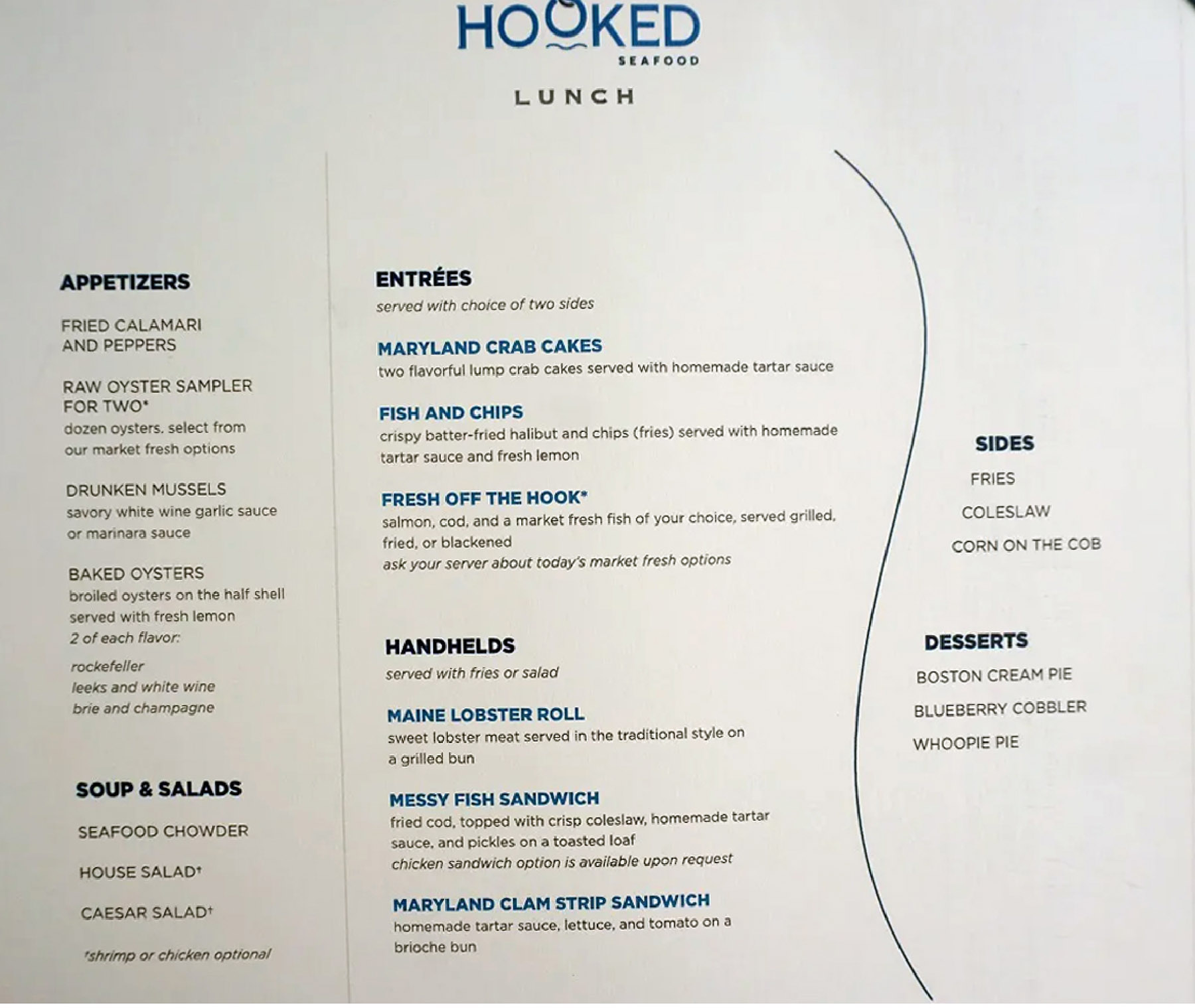 Royal Caribbean Hooked Seafood Lunch Menu page 1