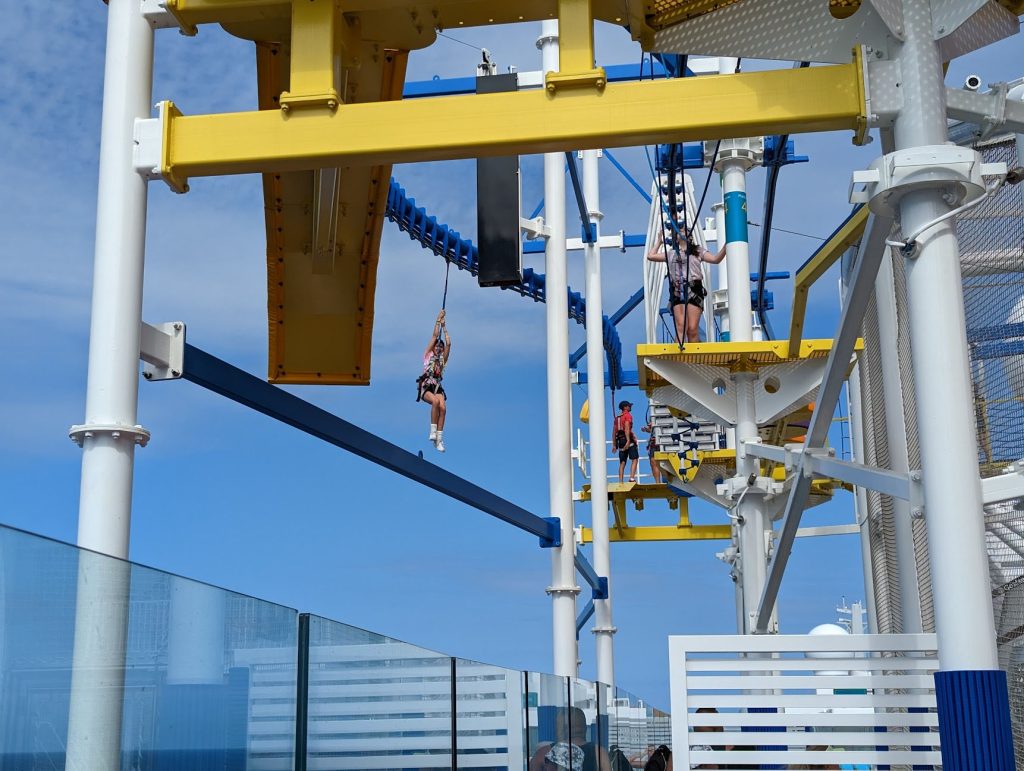 zip line on ropes course on cruise ship