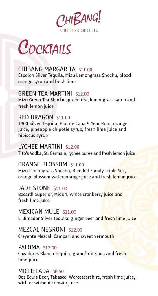 Chibang drink menu page 1