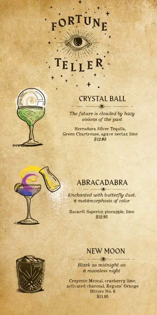 carnival fortune teller bar menu page 1