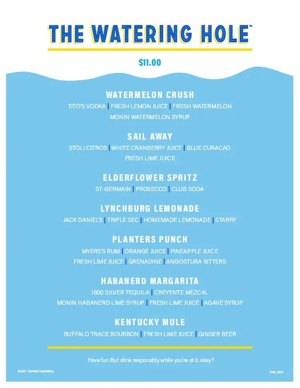 carnival watering hole drink menu