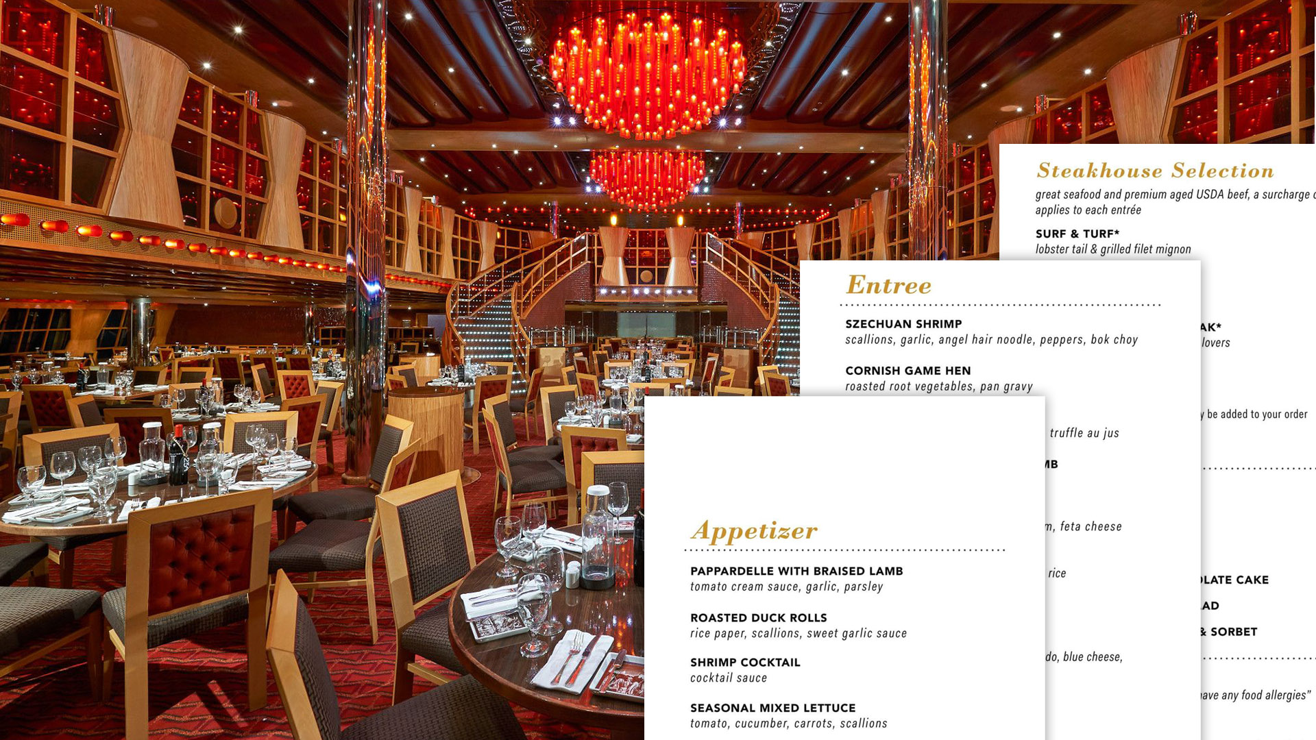 carnival dream scarlet dining room with new menus