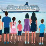 family looking at a cruise ship