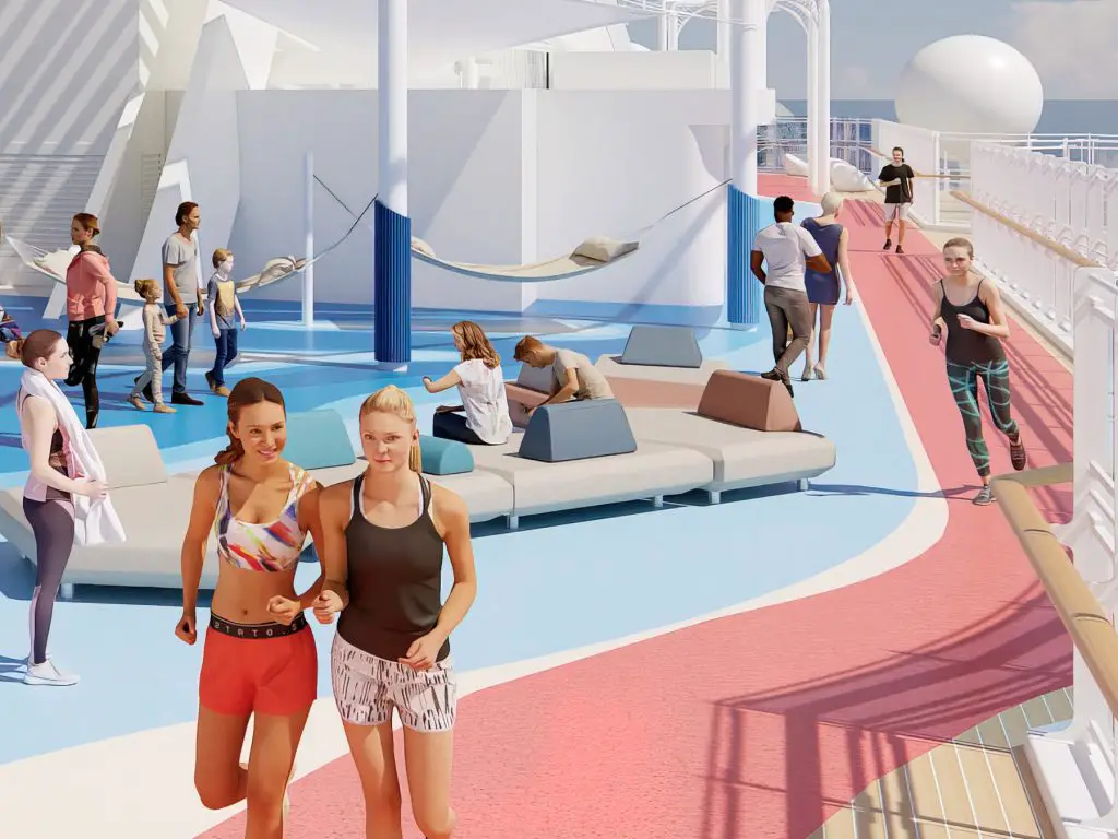 hammocks and jogging track on a cruise ship