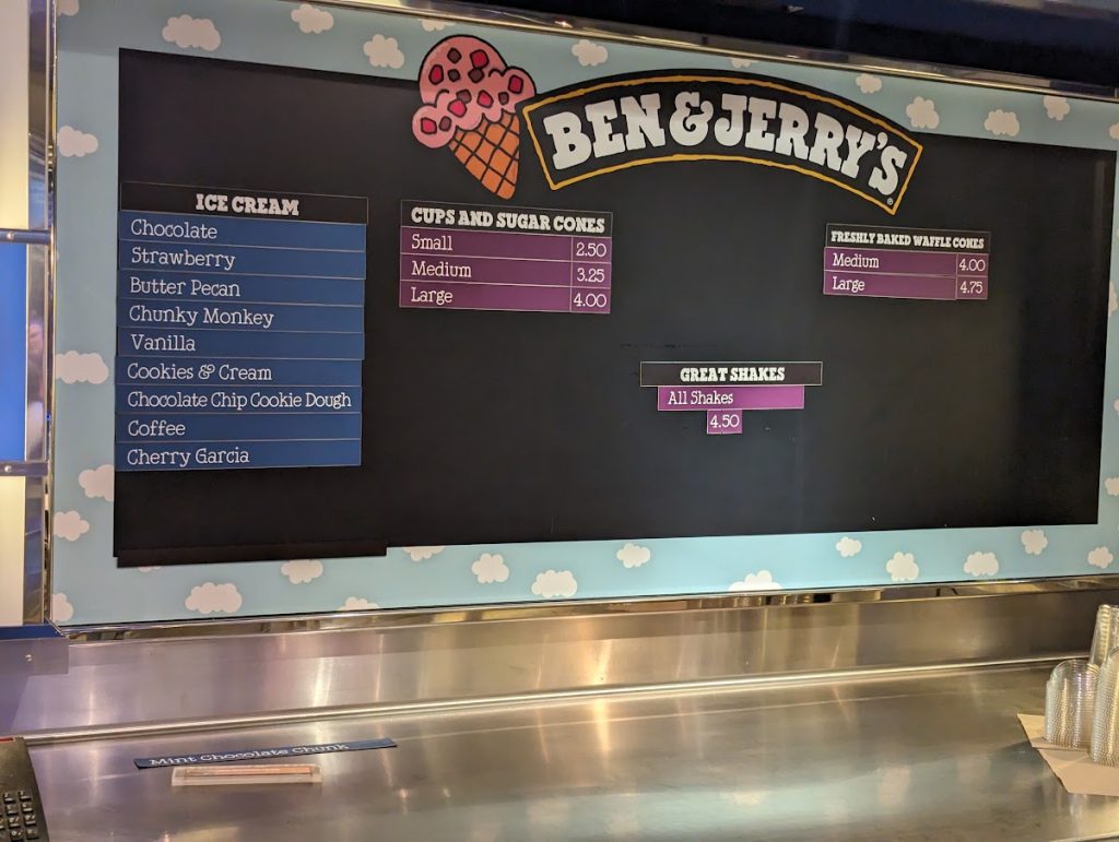 ben and jerrys menu