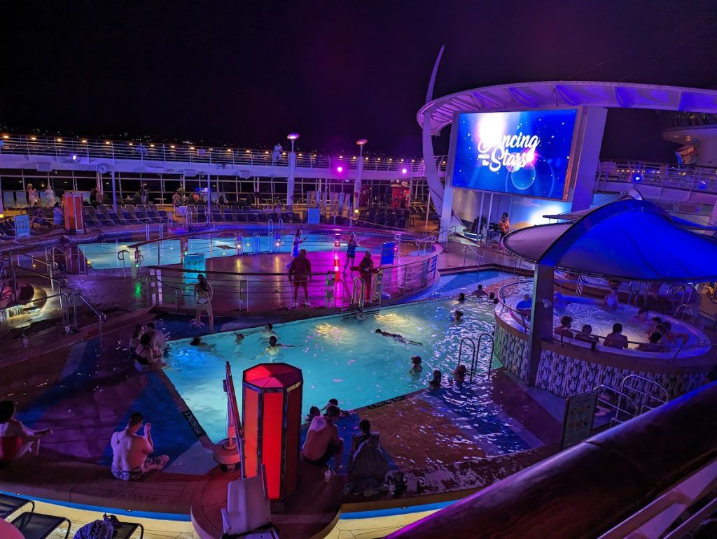 pool deck on liberty of the seas at night