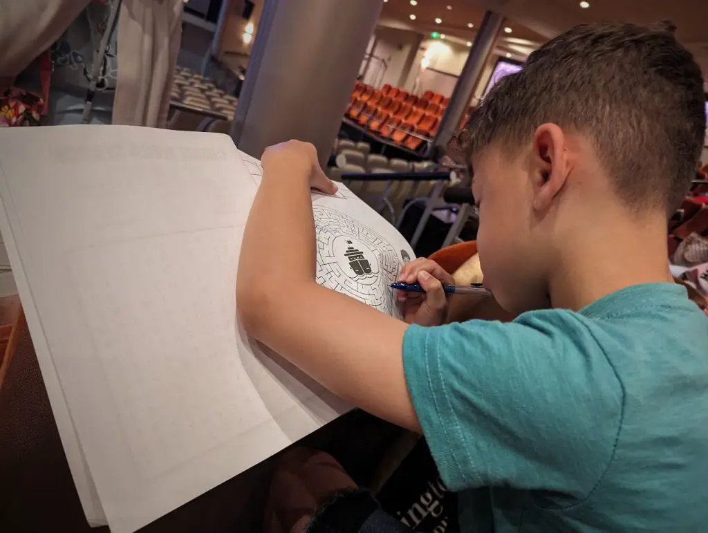kids coloring book on cruise ship