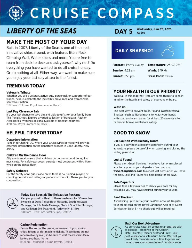 liberty of the seas cruise compass day 5 page 1