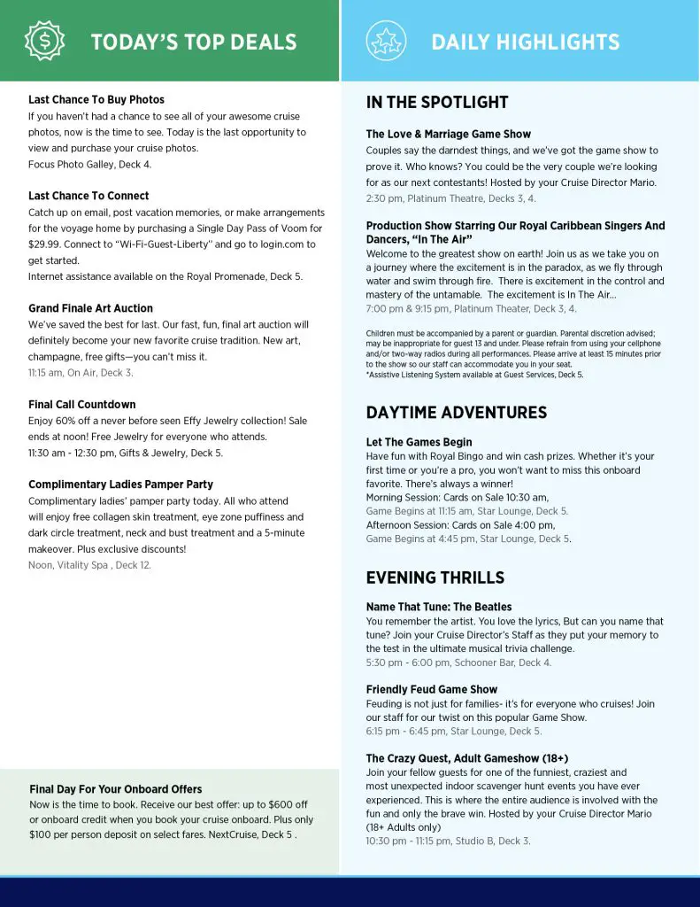 liberty of the seas cruise compass day 5 page 2
