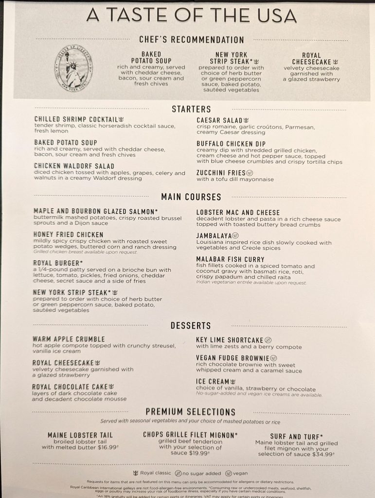 taste of USA menu