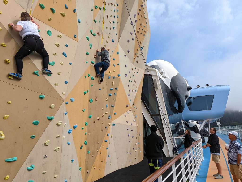 climbing wall on ovation of the seas with panda
