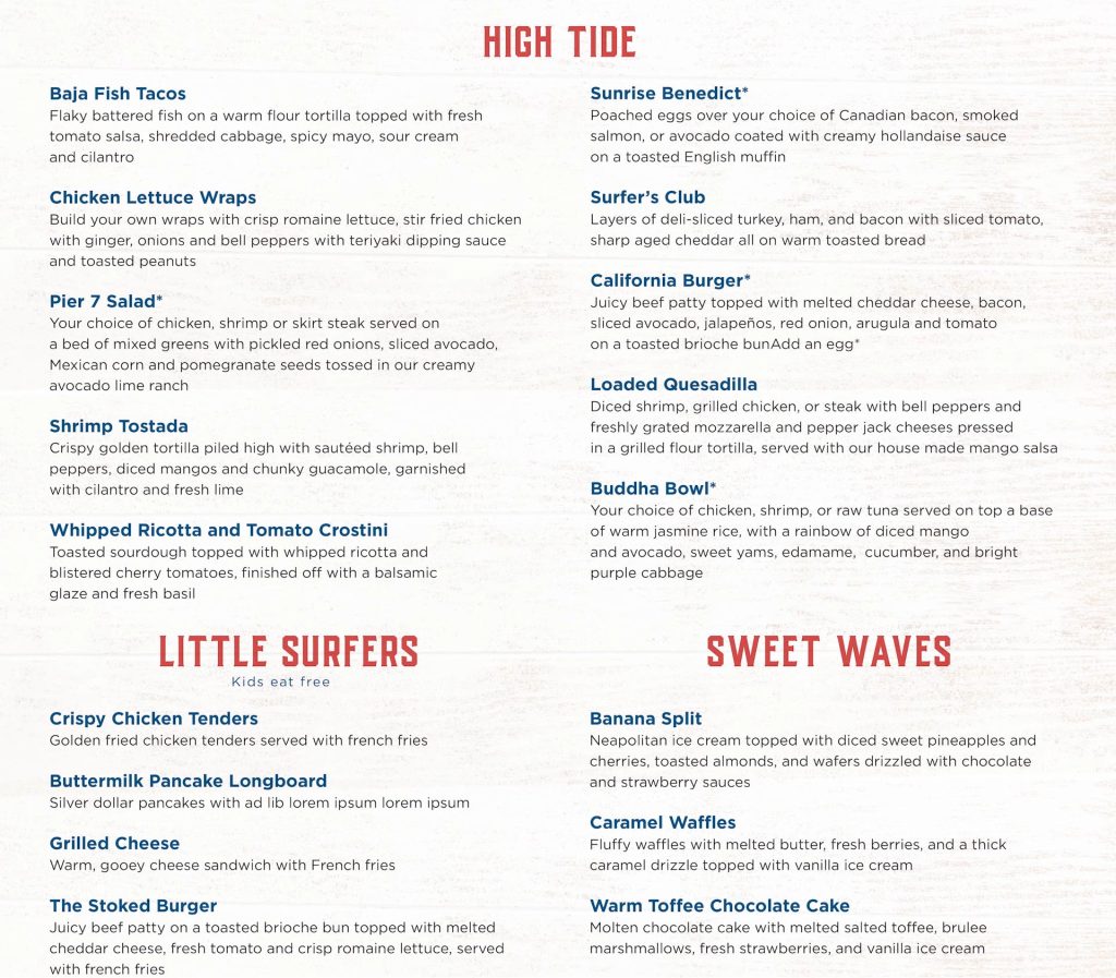 royal caribbean pier 7 preliminary menu