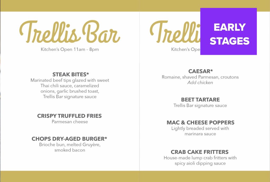 trellias bar preliminary food menu