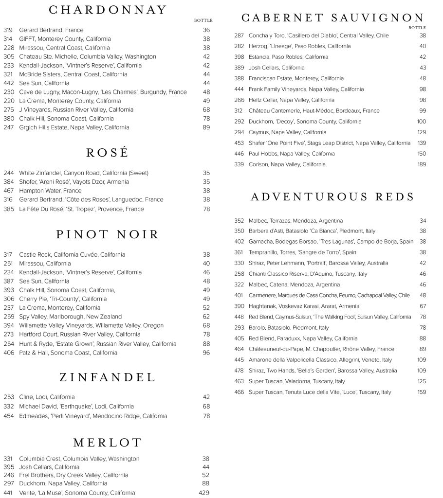 Fahrenheit 555 wine menu page 1
