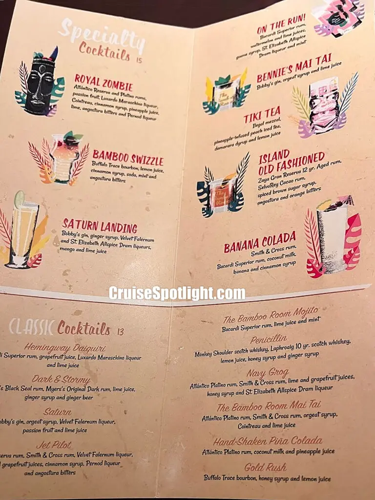 royal caribbean the bamboo room drink menu