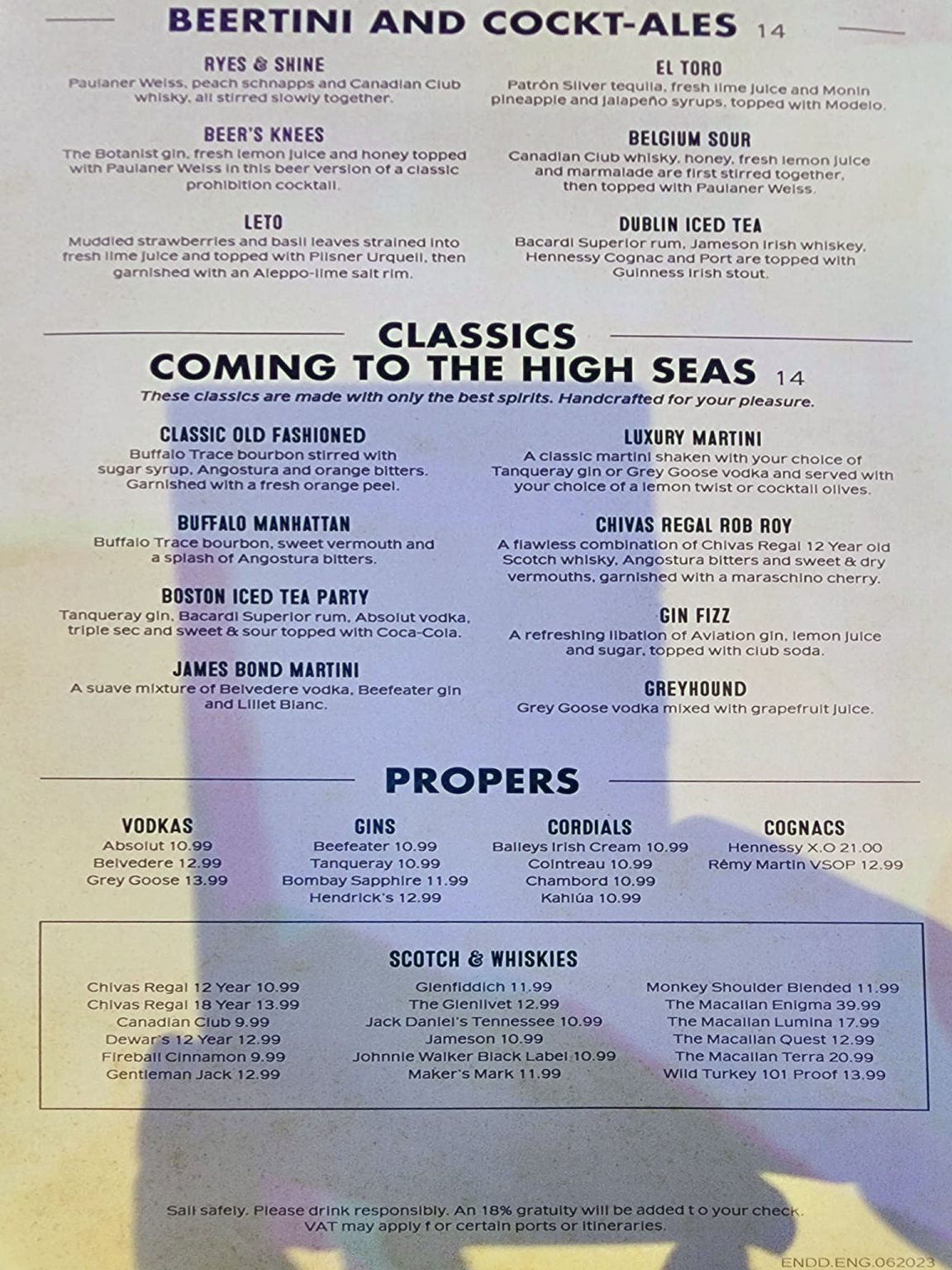 Royal Caribbean Brilliance of the Seas Bars (With Menus and Prices