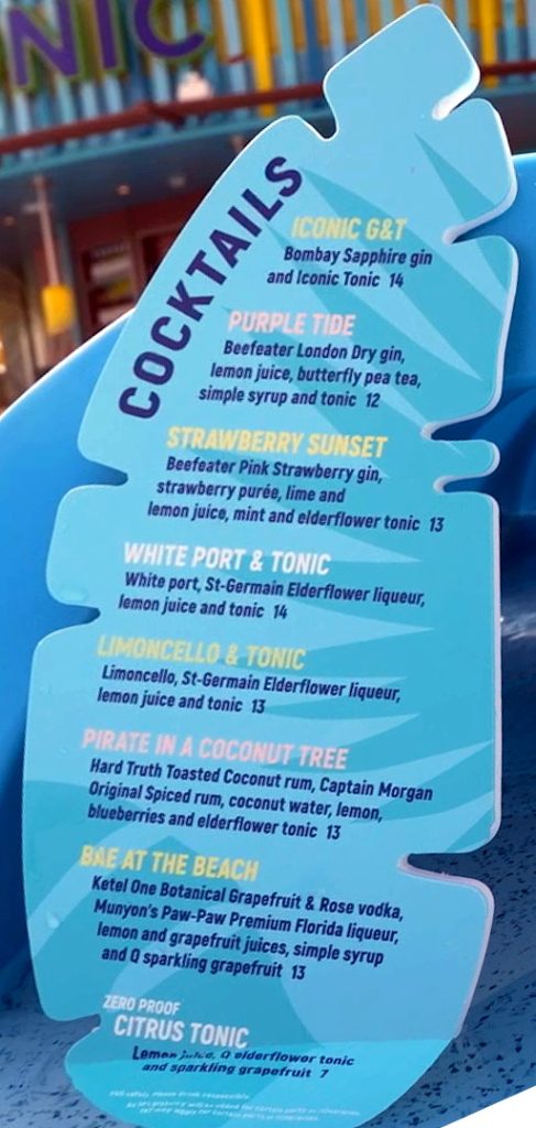 swim and tonic bar menu