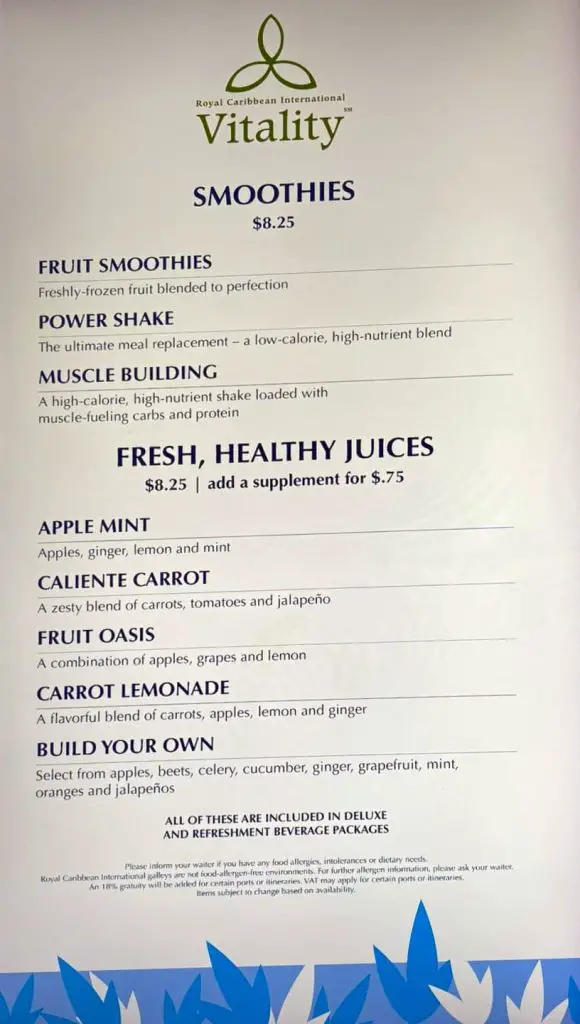 royal caribbean vitality spa drink menu