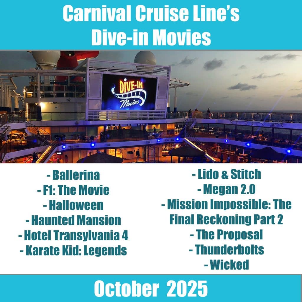 Carnival Dive In Movie List October 2025