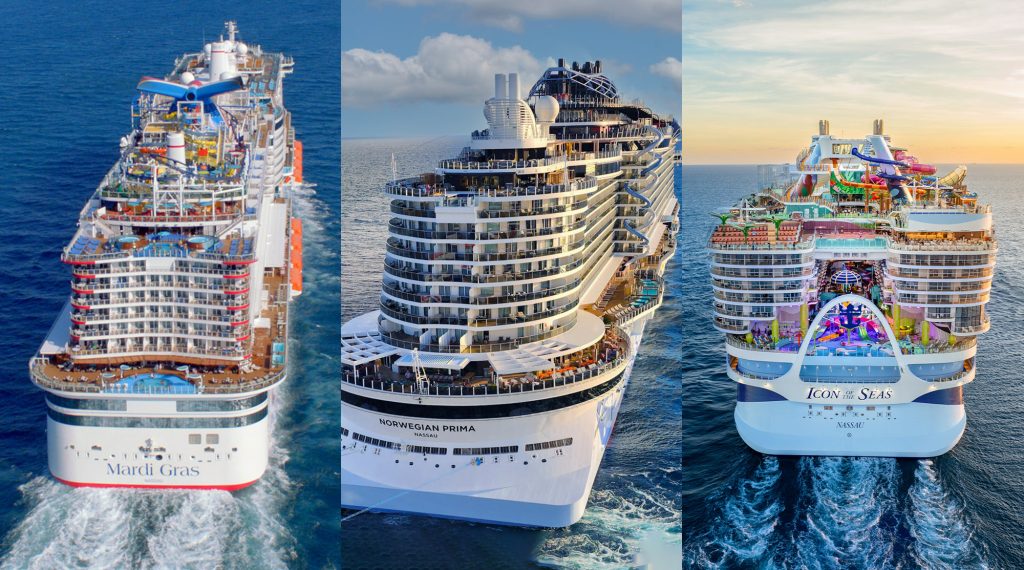 carnival mardi gras, norwegian prima, royal caribbean icon of the seas