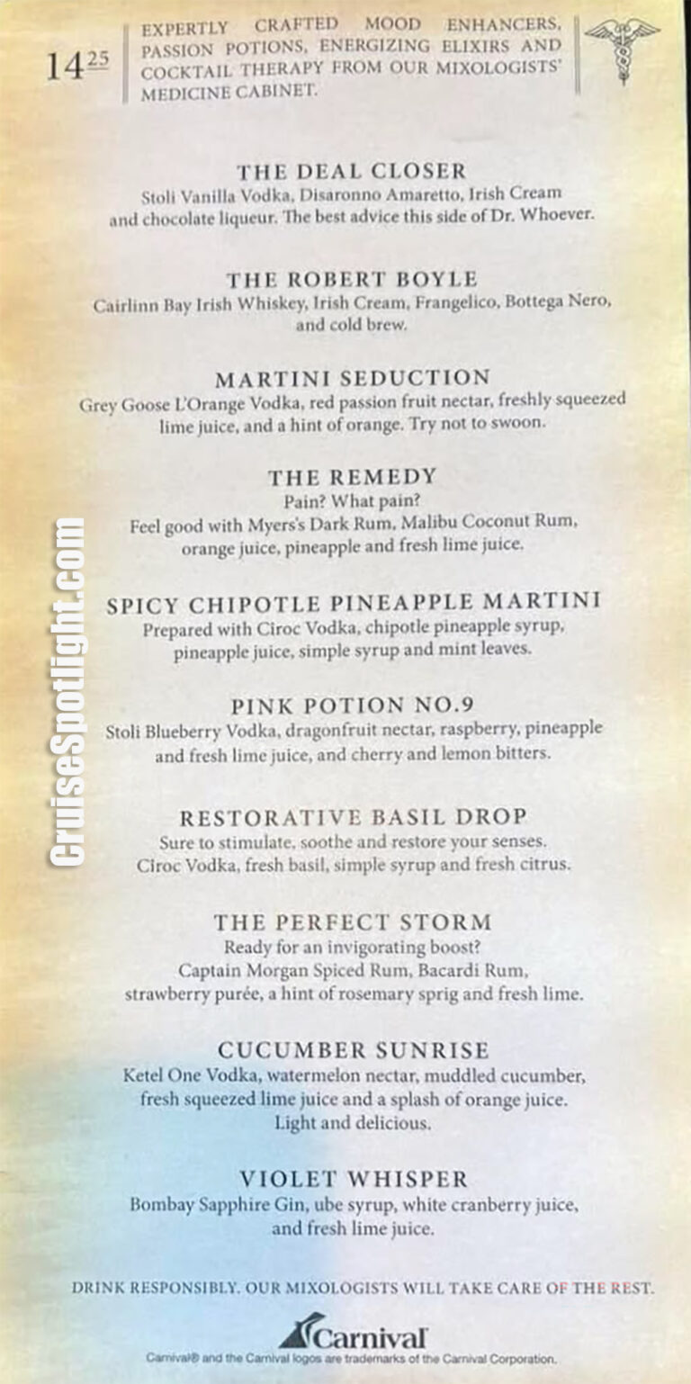 carnival mardi gras bar menus 2025