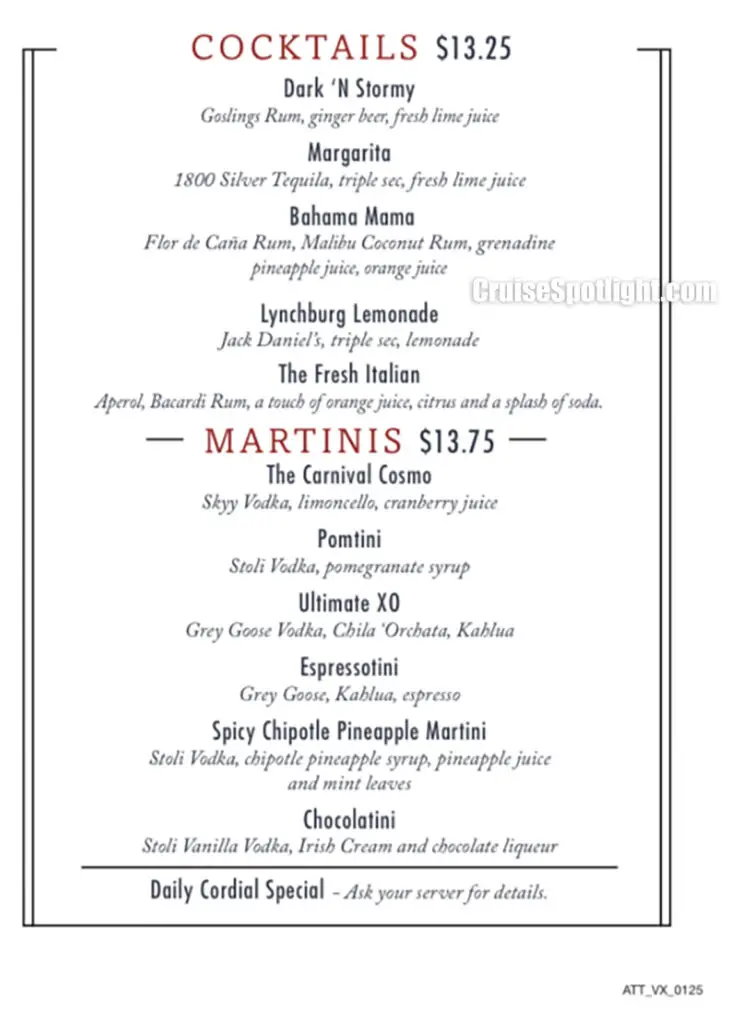 carnival main dining room drink menu jan 2025 page 1