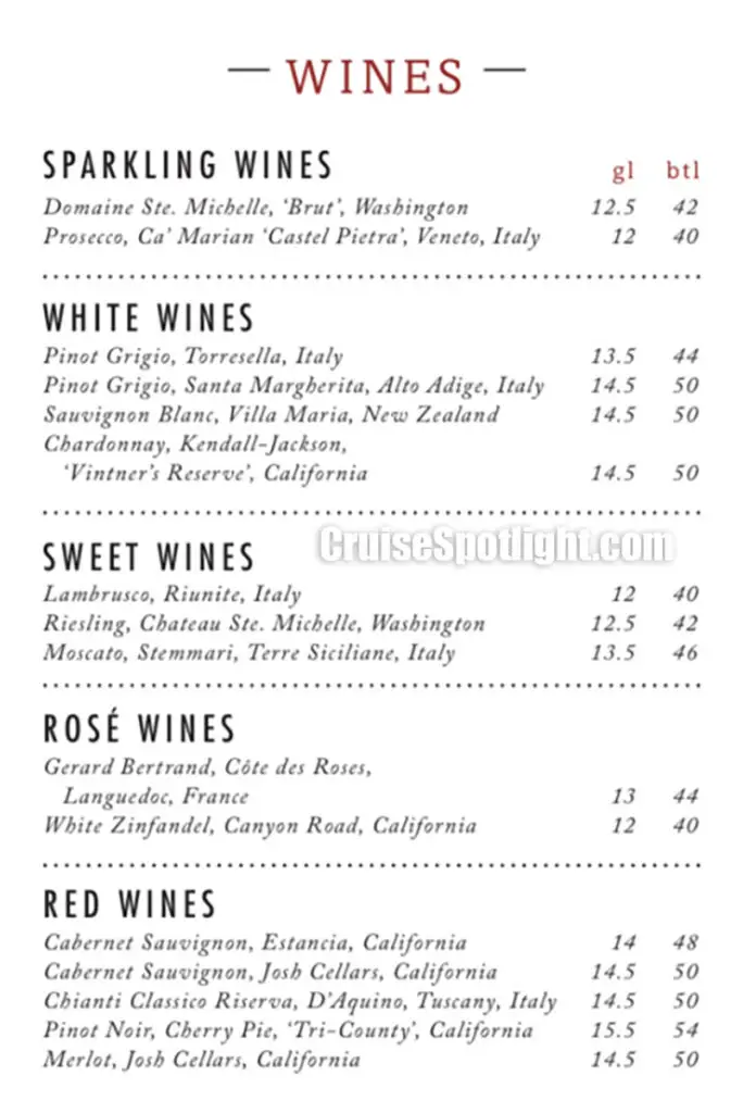 carnival main dining room drink menu jan 2025 page 2