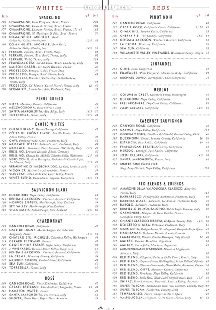 carnival main dining room drink menu jan 2025 page 3