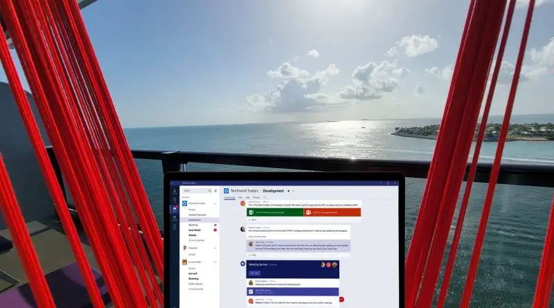 laptop on virgin voyages scarlet lady balcony