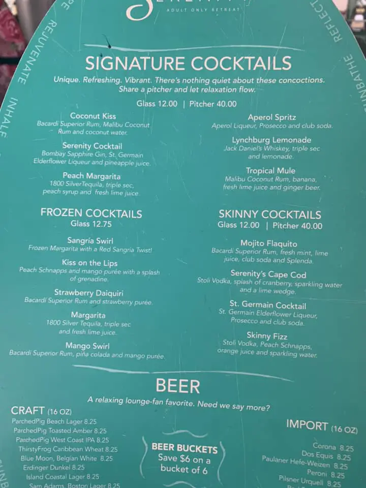 carnival serenity bar drink menu april 2024