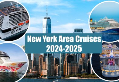 new york city skyline with 4 cruise ships
