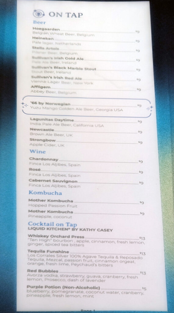 norwegian soleil bar menu page 1