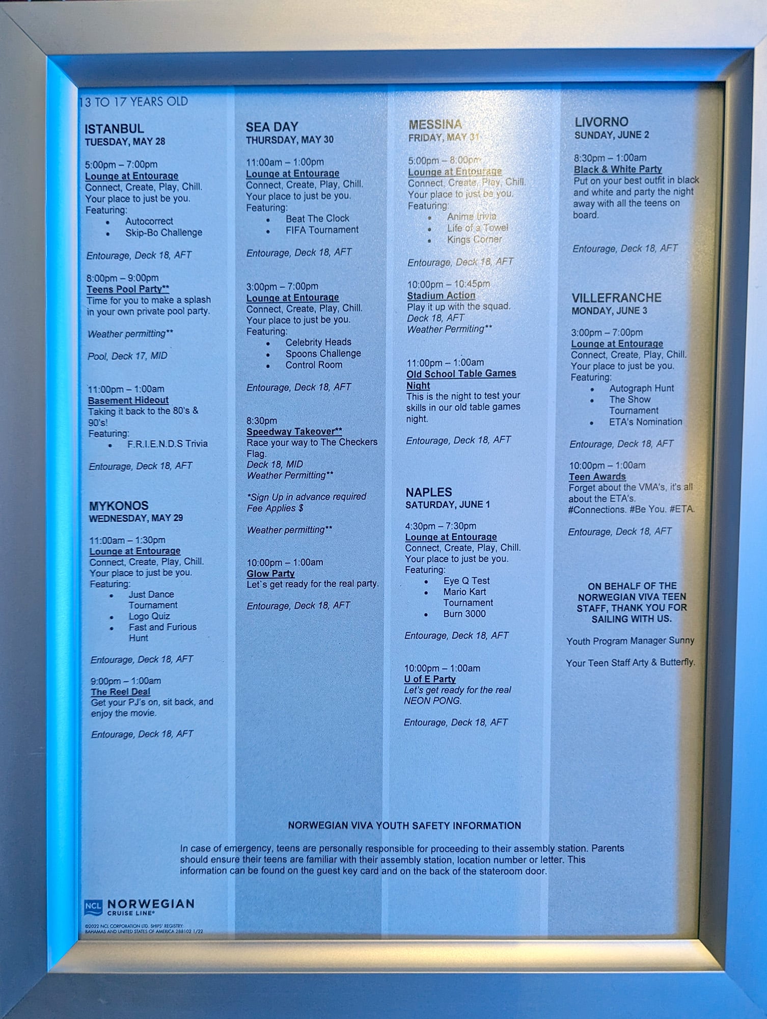 Entourage Program A Look at the New Entourage Teen Club on the Norwegian Viva - Cruise ...
