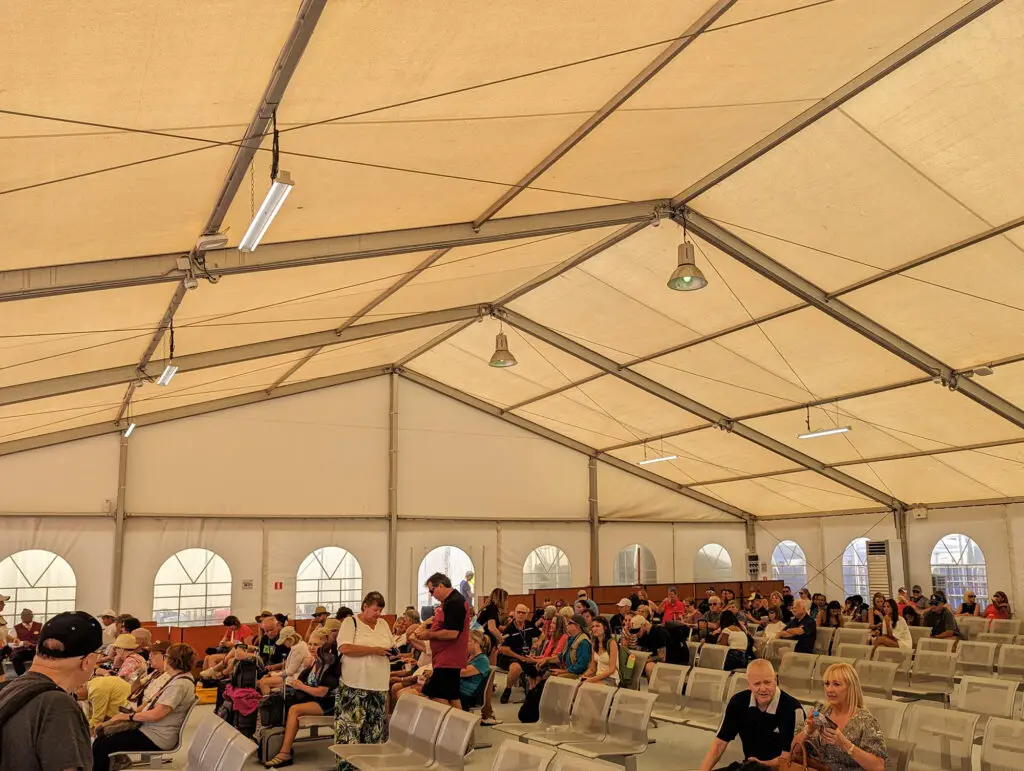 waiting room tent at Piraeus Port