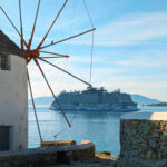 mykonos windmill and norwegian viva cruise ship