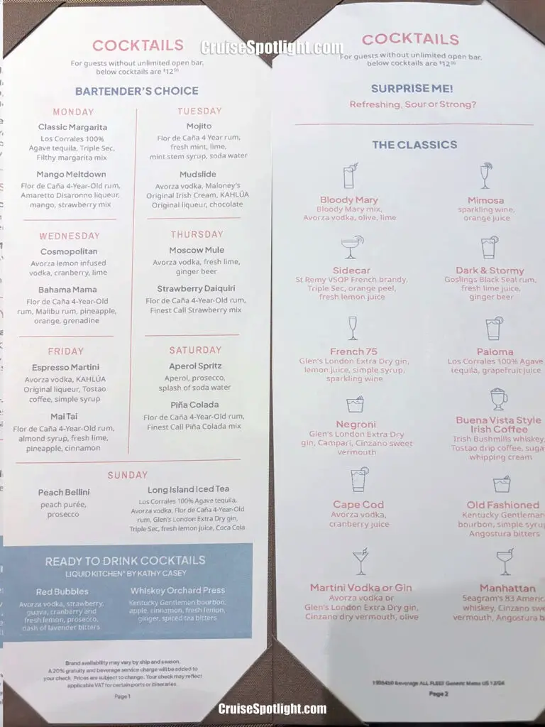 Norwegian cruise line cocktail menu january 2025