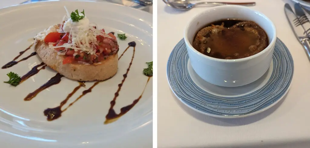 norwegian viva bruschetta and french onion soup