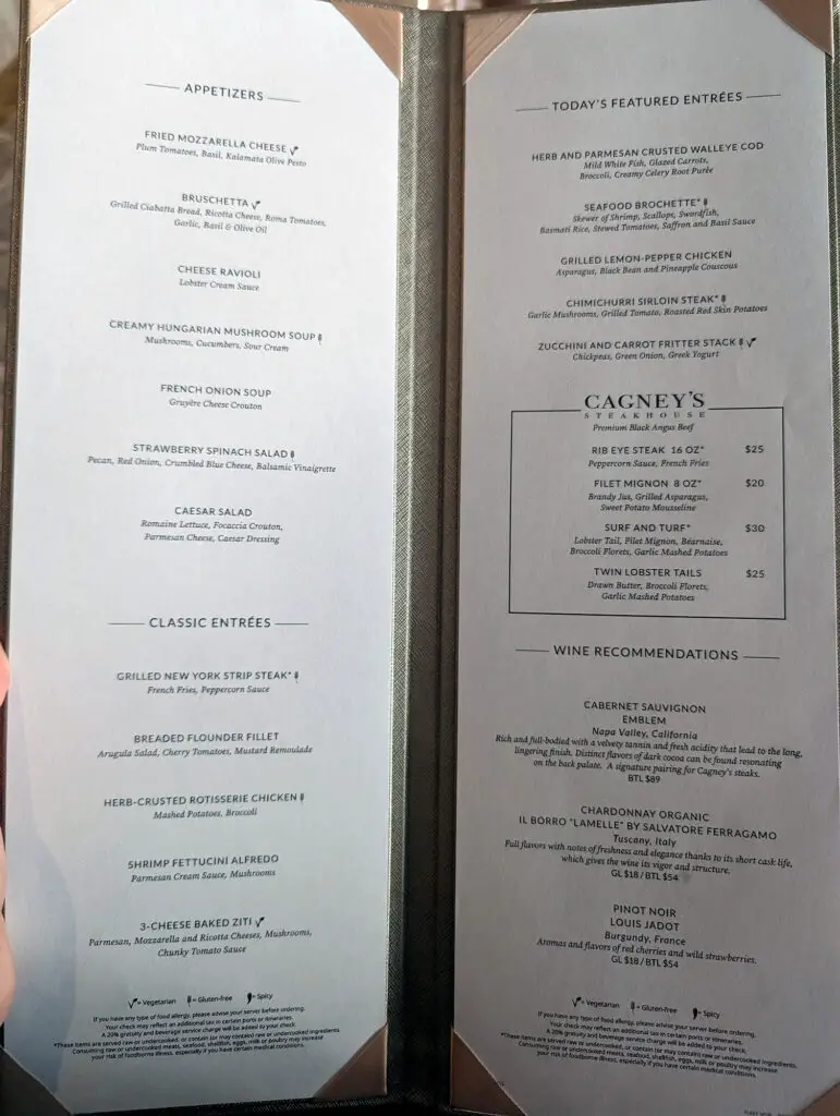 norwegian viva hudsons menu dinner day 9