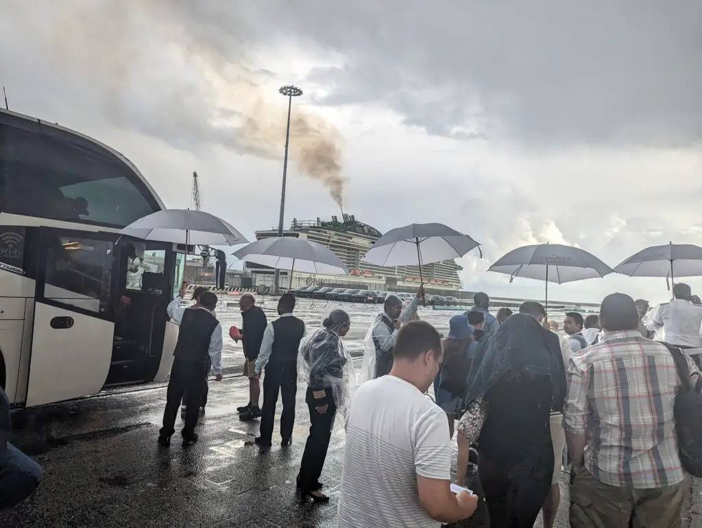 umbrellas over cruise ship guests