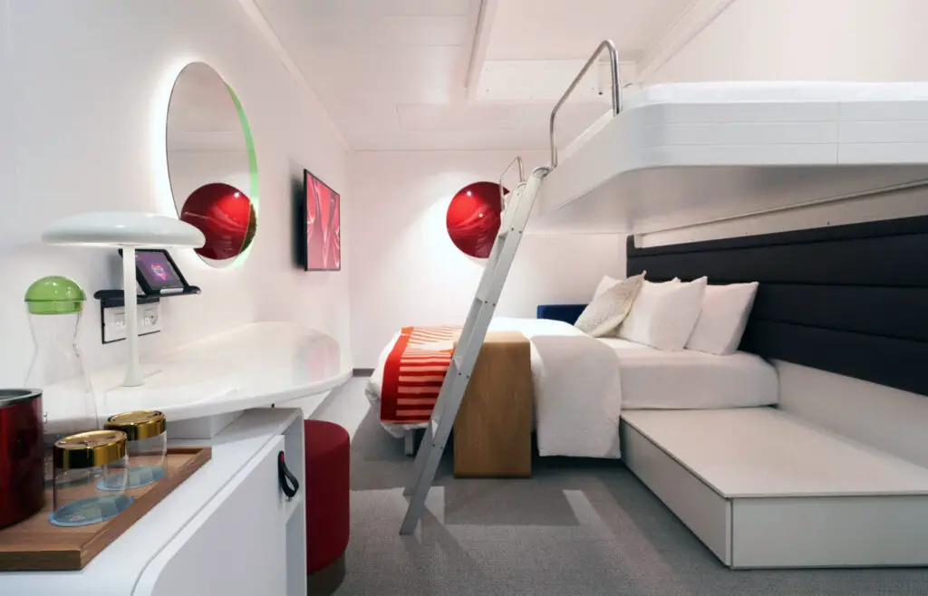 virgin voyages inside cabin with pullman bed