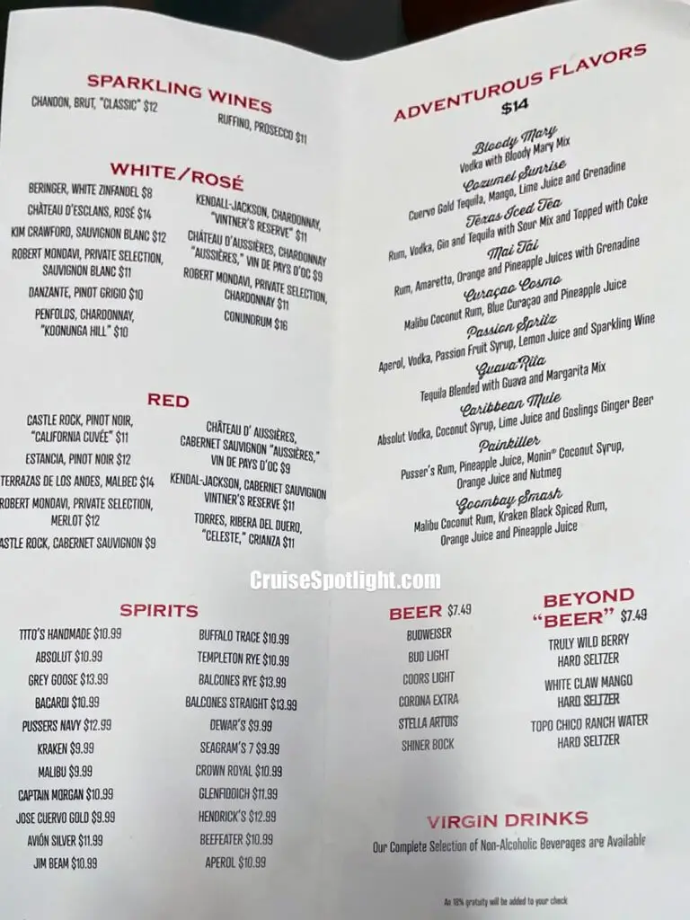 royal caribbean galveston drink menu