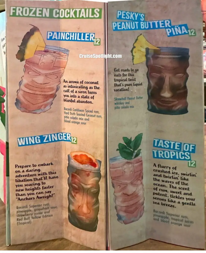 royal caribbean's pesky parrot bar menu page 1